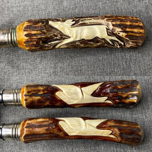 Anton Wingen Carved Antler Handled Poultry Shears‎ and Meat Fork - Picture 2 of 4